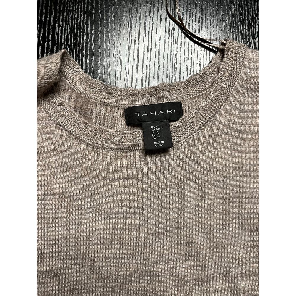 Soft& Warm Neutral Merino Wool Blend Sweater Dressw/Crochet Details by Tahari - Picture 5 of 9